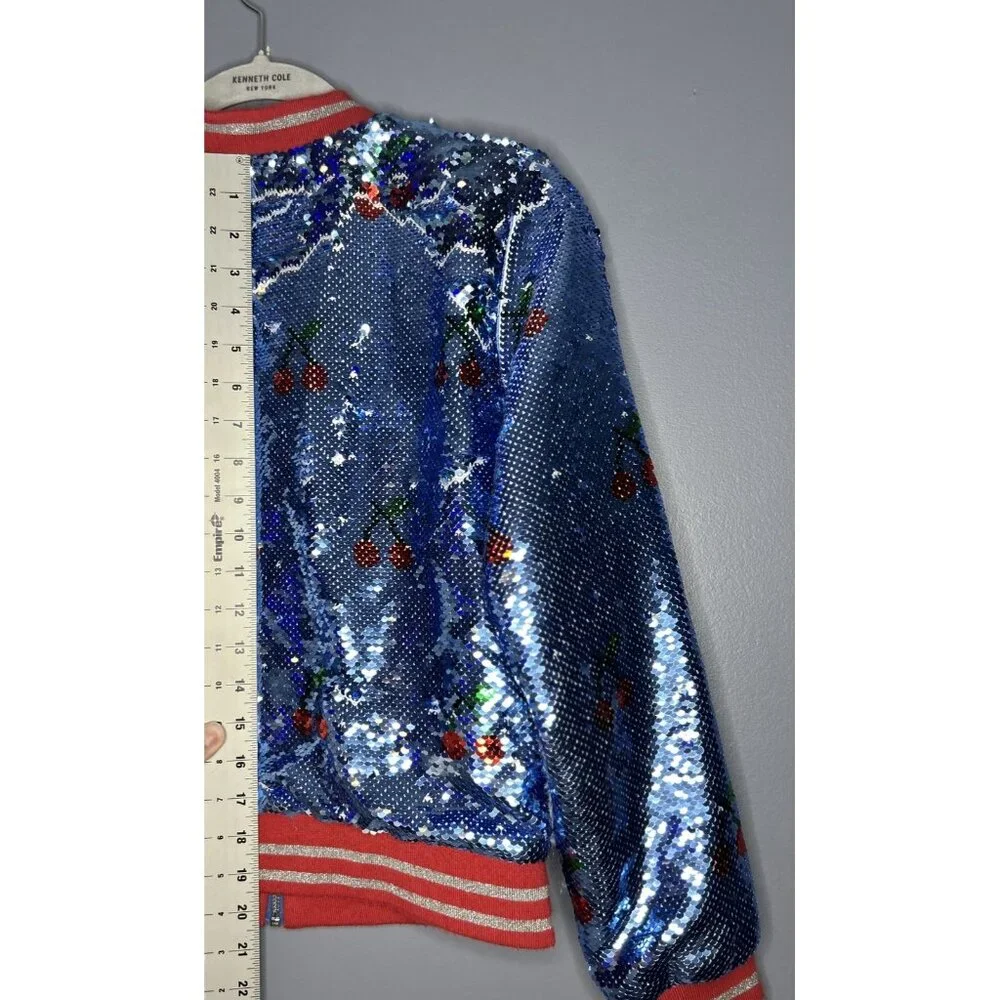 Rockets of Awesome Sequin Bomber Jacket Girls Large (14) Cherry Full Zip Sparkle